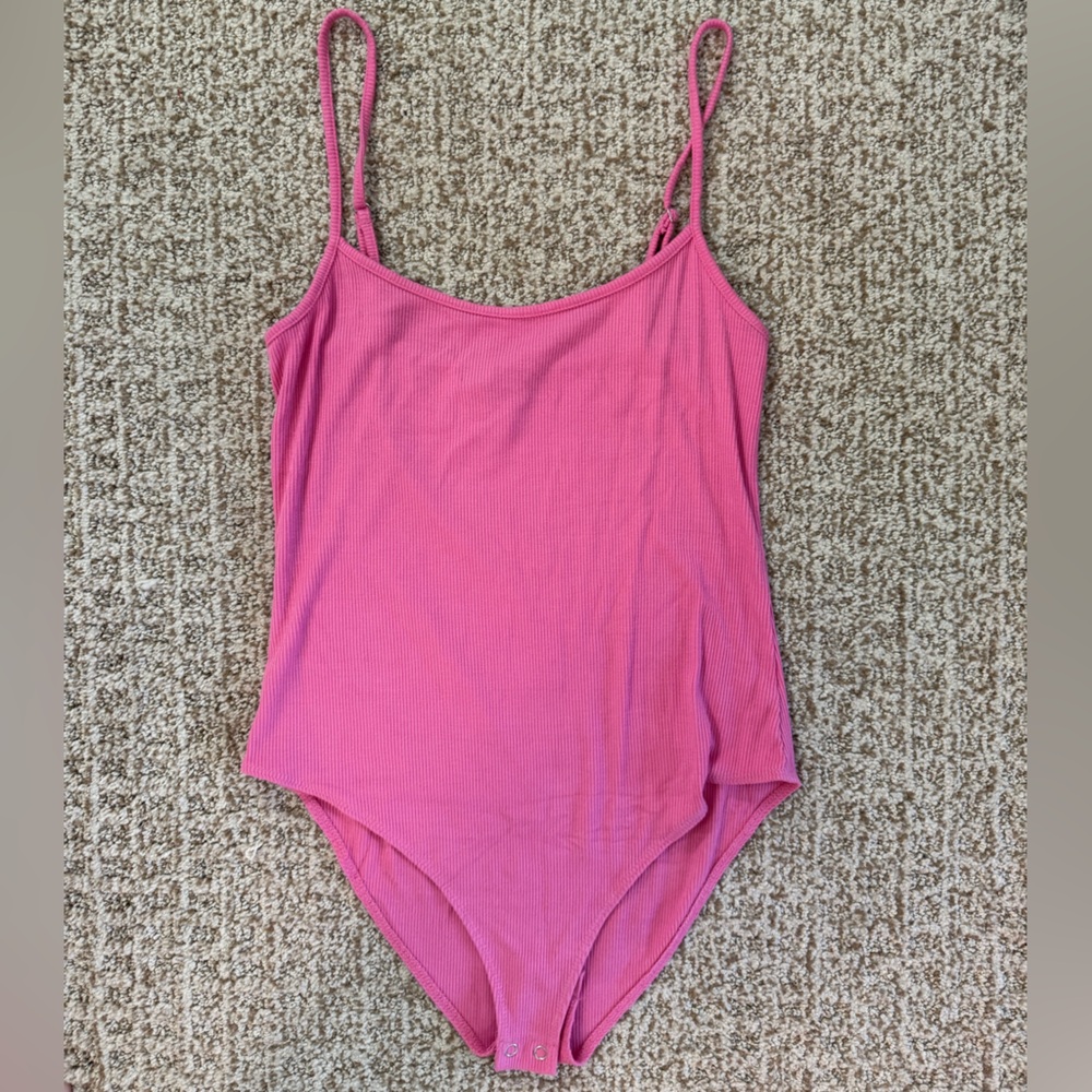 Forever 21 Hot Pink Ribbed Halter Bodysuit with Tie Detail